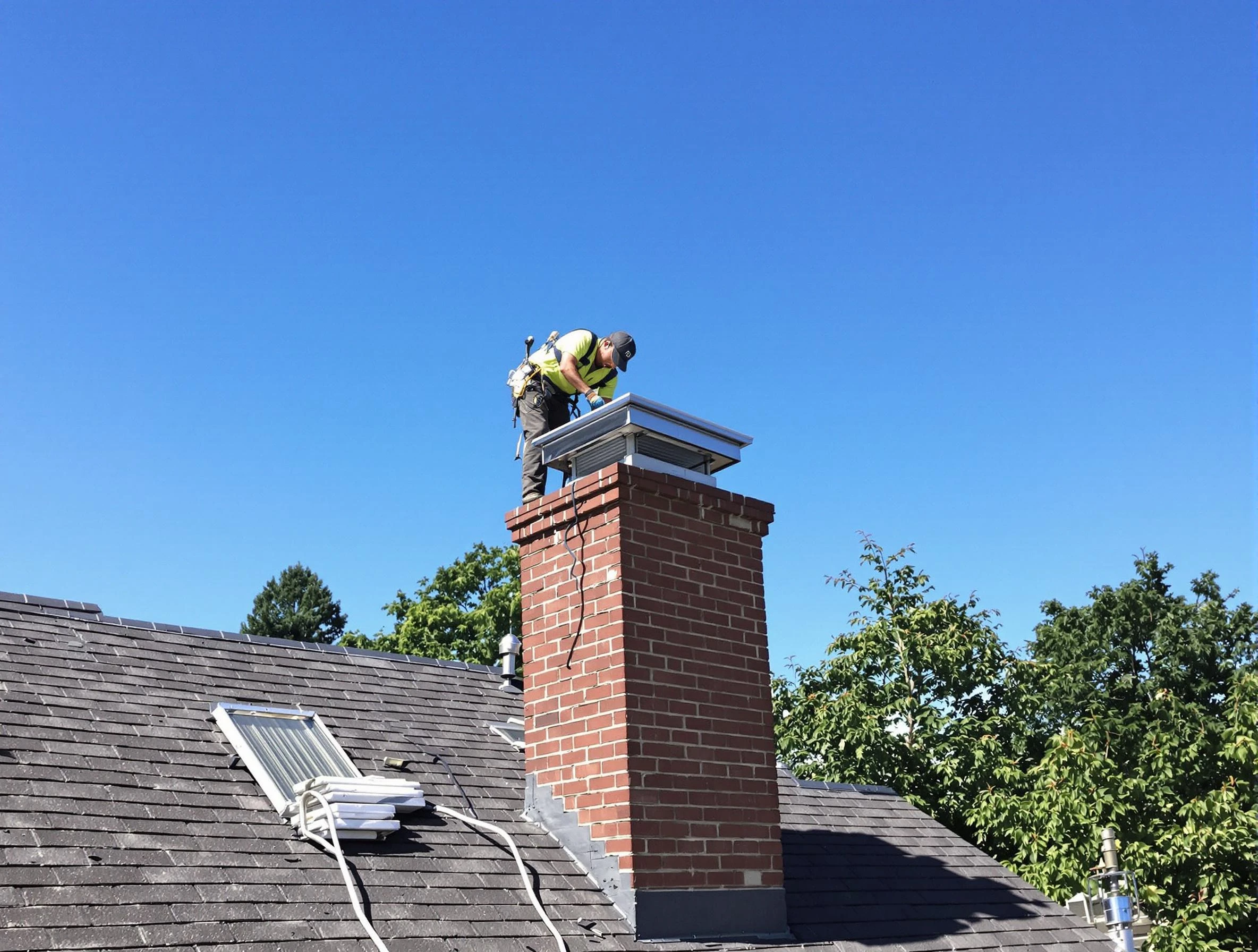 Ponderosa Park Chimney Sweep technician measuring a chimney cap in Ponderosa Park, CO