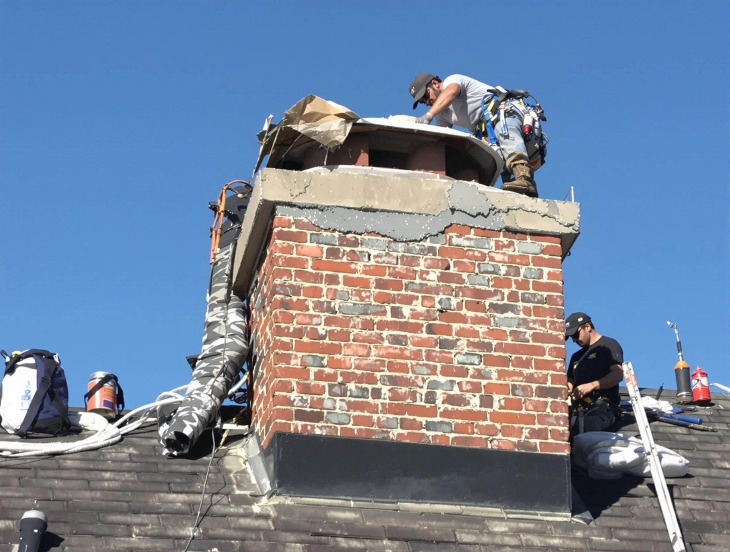 Ponderosa Park Chimney Sweep installing a custom chimney crown in Ponderosa Park, CO