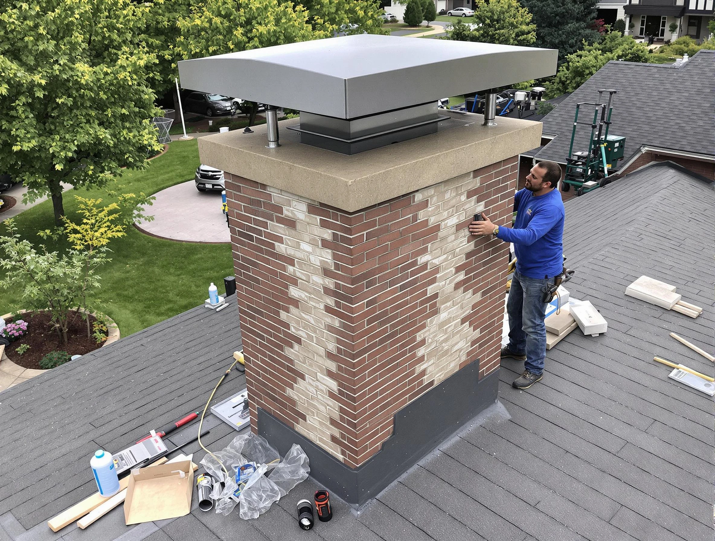 Ponderosa Park Chimney Sweep team working on a custom chimney remodel in Ponderosa Park, CO